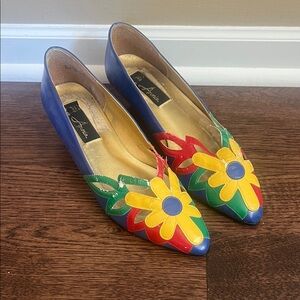 Annie Blue and Multicolor Floral Kitten Heel